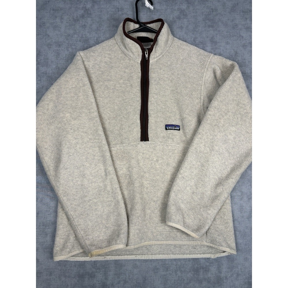 Vintage 2005 Patagonia Synchilla Fleece Small Cream Brown Half Zip USA Materials